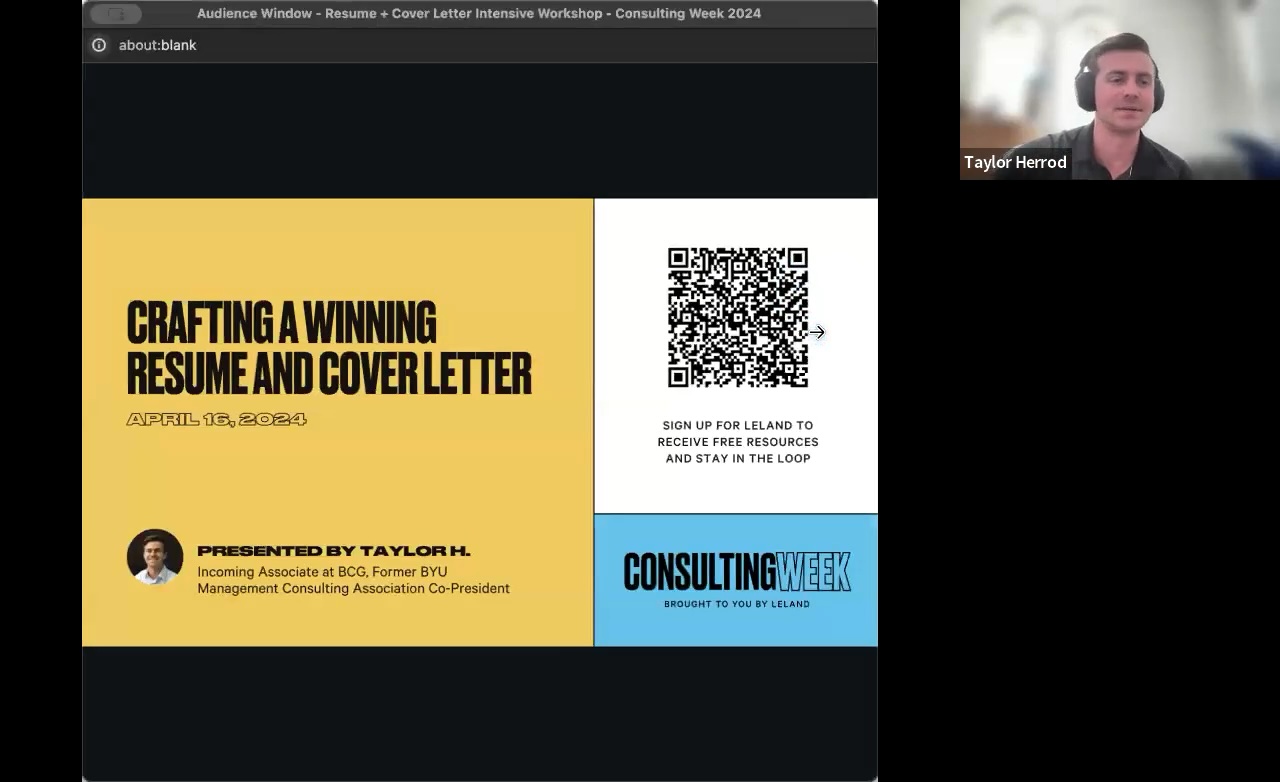 Consulting Resume and Cover Letter Workshop