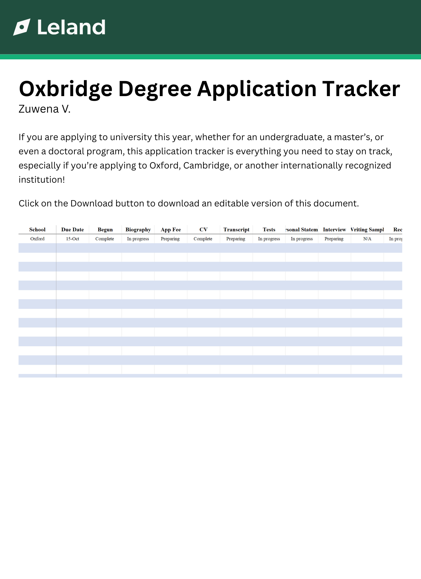 Oxbridge Degree Application Tracker