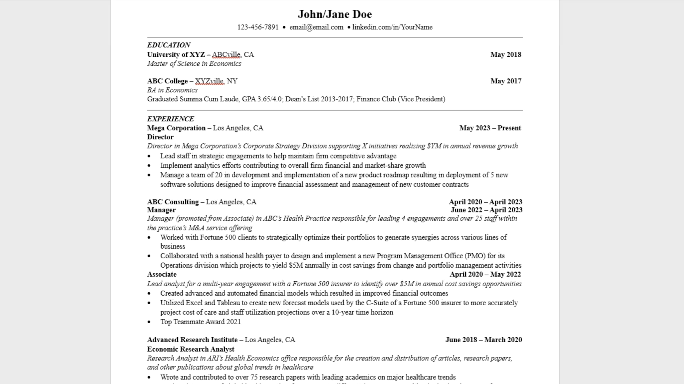 Walkthrough of a Good MBA Resume