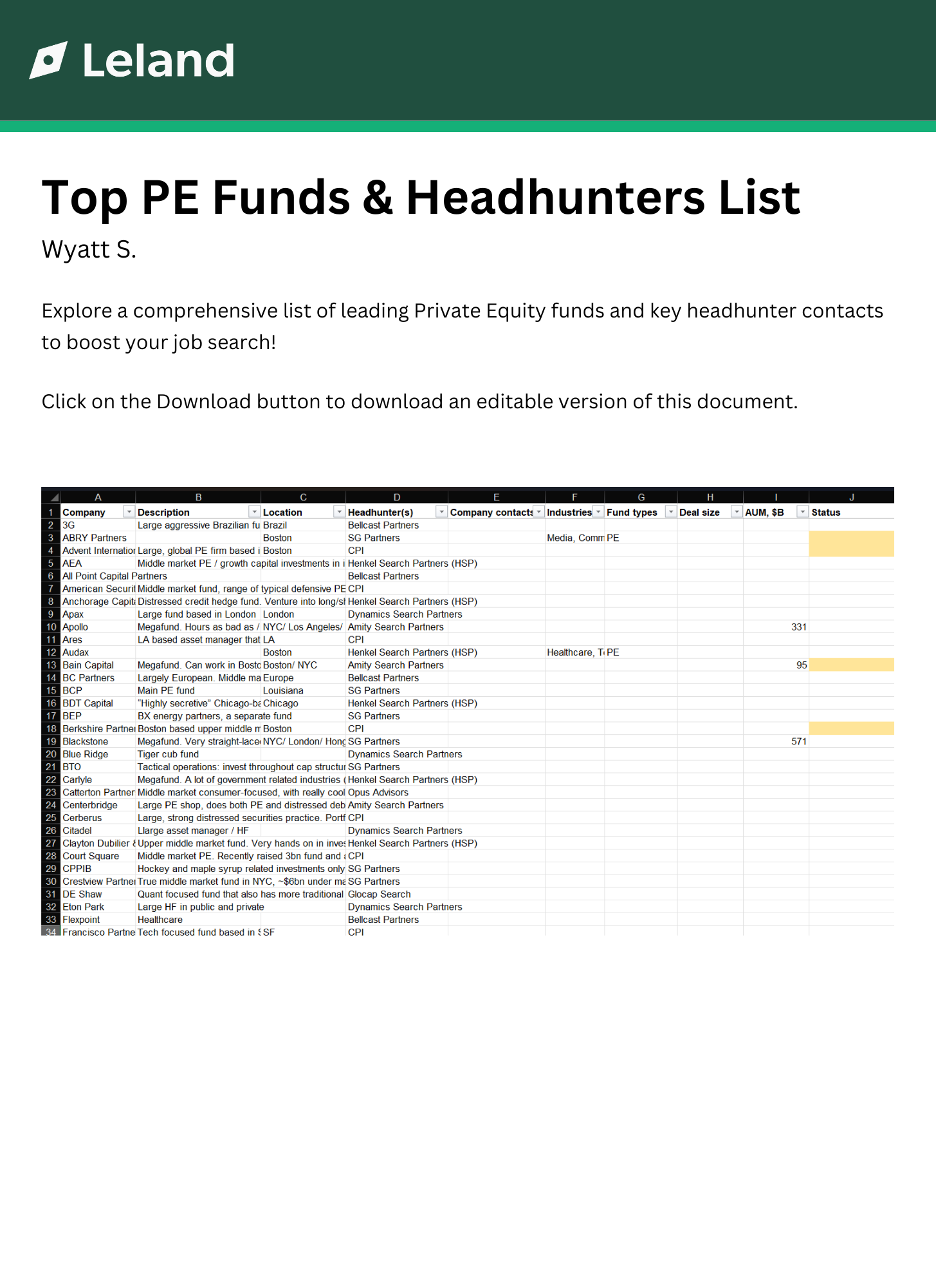 Top PE Funds & Headhunters List